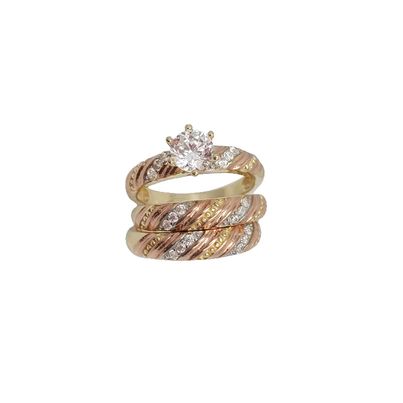 Bold Vintage Rings For Retro Lovers-CZ Wedding Set Ring (14K)