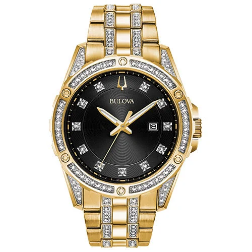 Watches With Faux Gems-Bulova Dress/Classic Crystal Mens Watch Stainless Steel