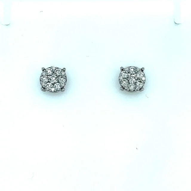 Chic Gold Earrings For Chic Fashion-14K White Gold Diamond Cluster Studs