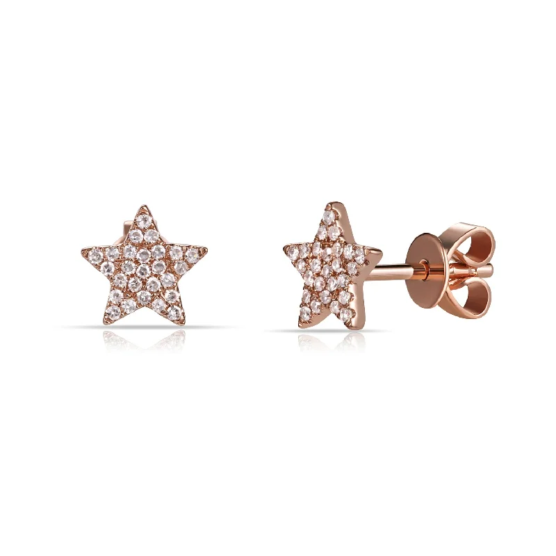 Unique Stone Earrings For Bold Looks-14K Rose Gold Diamond Star Stud Earrings