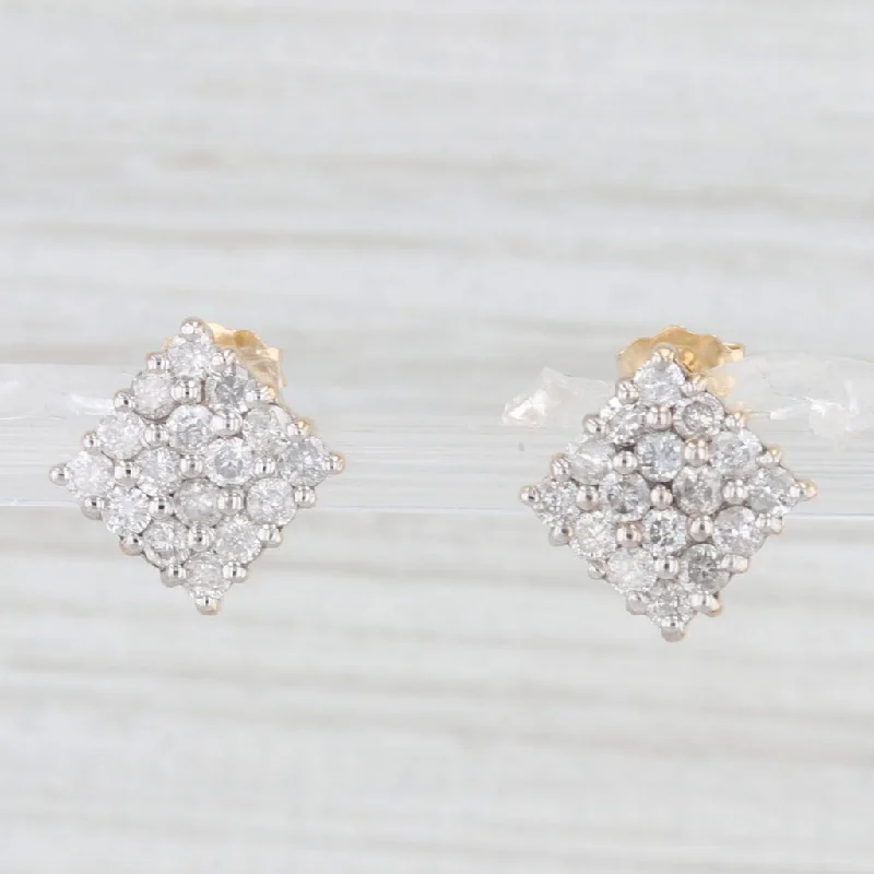 Trendy Crystal Earrings For Holiday Wear-1ctw Diamond Pave Square Stud Earrings 14k Yellow Gold