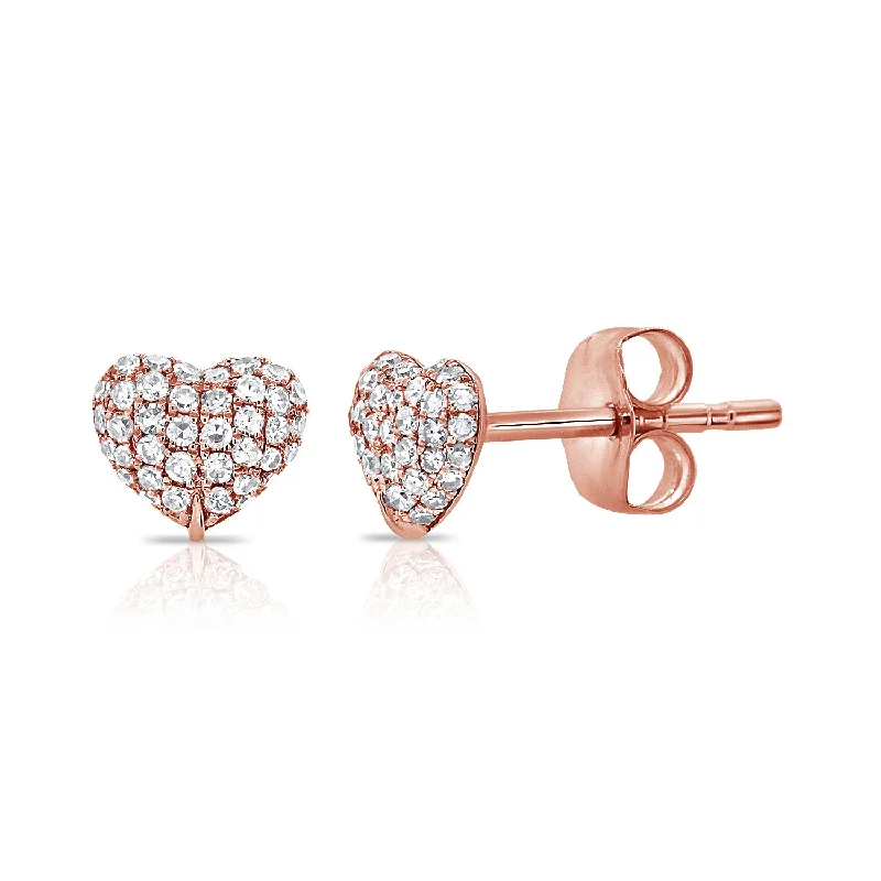 Trendy Silver Earrings For Bold Looks-14K Rose Gold Diamond Puffy Heart Stud Earrings