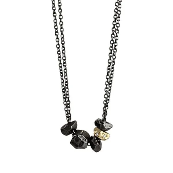 Trendy Bar Necklaces For Bold Fashion Statements-Two Tone Double Chain Glacier with Pave Necklace