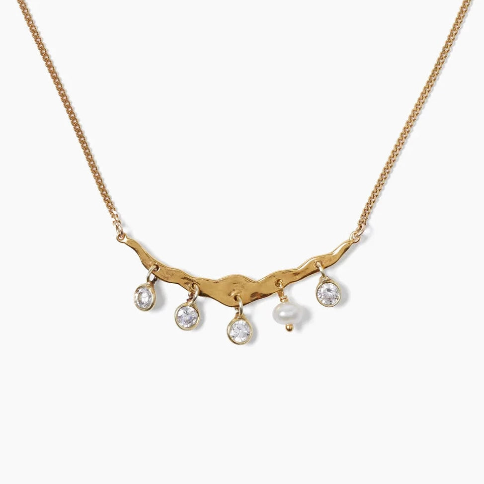 Statement Necklace For Weddings-Crystal Crescent Necklace Yellow Gold