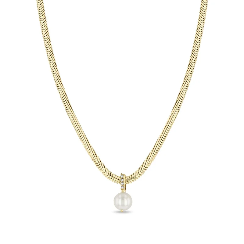 Custom Zodiac Necklaces For Unique Gifts-Cultured Pearl Hanging from A White Diamond Pavé Bail Necklace