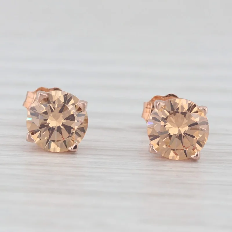 Vintage Inspired Earrings For Retro Lovers-1.70ctw Orange Round Cubic Zirconia Stud Earrings 14k Rose Gold