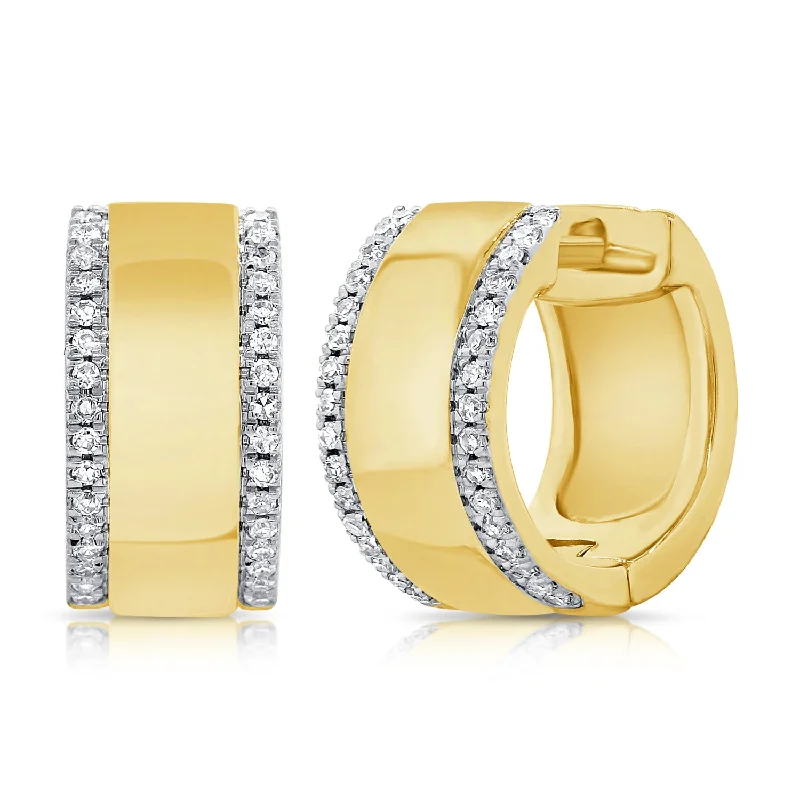 Modern Earrings For Urban Fashion-14K Yellow Gold Diamond Outline Large Huggie Earrings