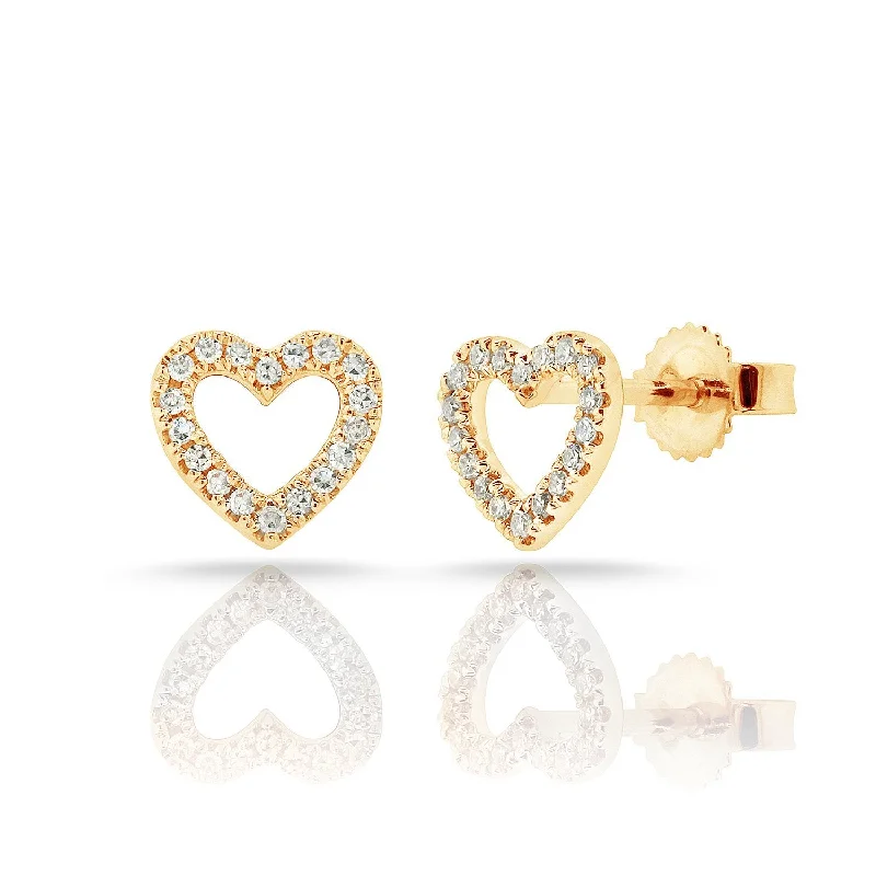 Silver Earrings With Rose Gold Accents-14K Yellow Gold Diamond Open Heart Stud Earrings