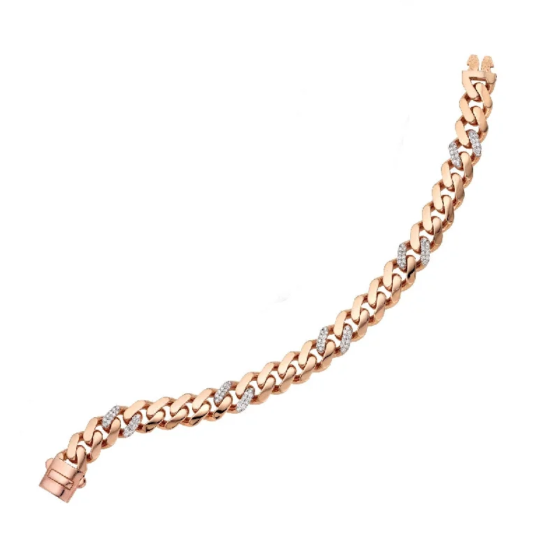 Bracelets With Textured Finish-14K Rose Gold 8" .85CT Ferrara Diamond Chain Bracelet with Box Clasp PRC10030-08