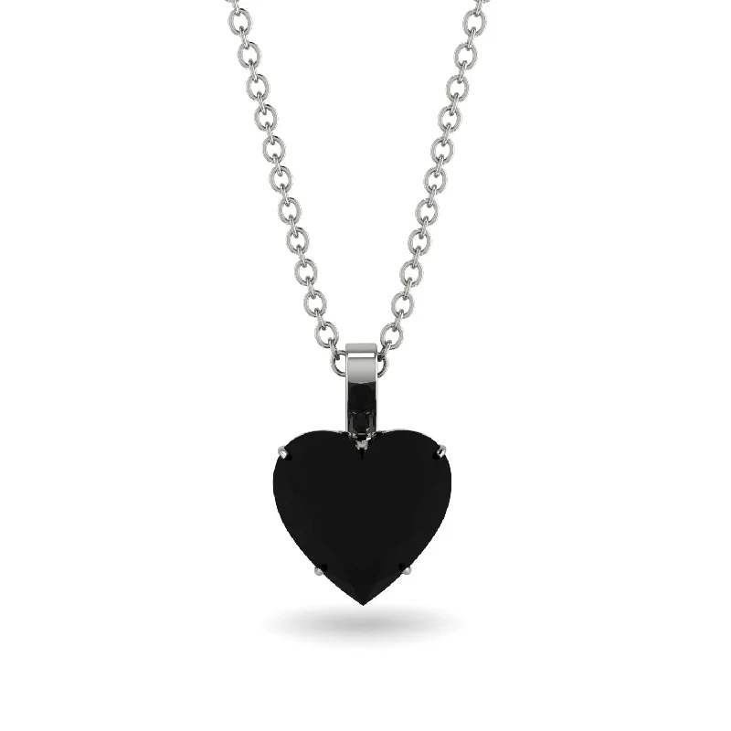 Silver Pendant Necklaces For Elegant Look-Heart Black Diamond Necklace - Noelle No. 39