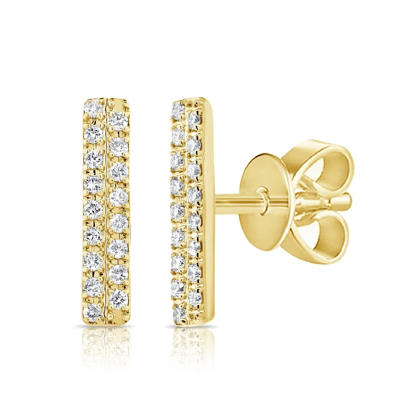 Trendy Gold Earrings For Glamorous Looks-14K Yellow Gold Diamond Double Row Stick Earrings