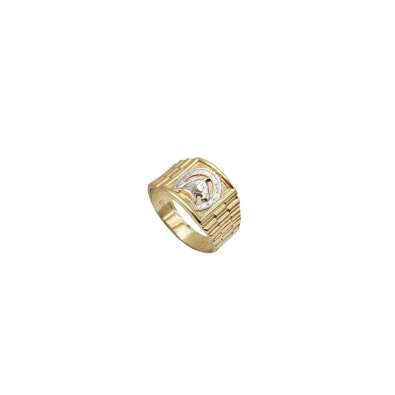 Vintage Style Rings For Retro Fashion-Two-Tone Presidential Band Accent Horseshoe Ring (14K)