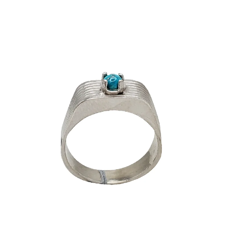 Personalized Promise Rings For Couples-Round Turquoise Ring (Silver)