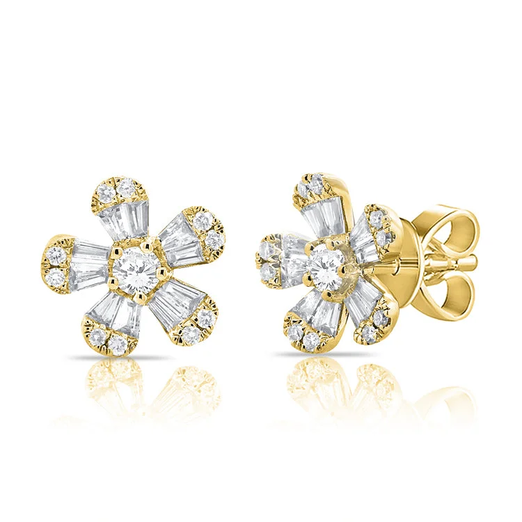 Stunning Pearl Earrings For Formal Wear-14K Yellow Gold Diamond Flower Stud Earrings (Small)