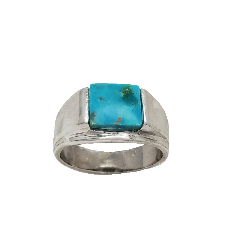 Unique Wedding Bands For Men-Square Signet Turquoise