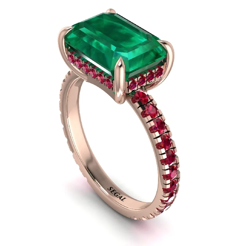 Vintage Diamond Rings For Brides-Emerald-Cut Emerald Pavé Engagement Ring - Daphne No. 50