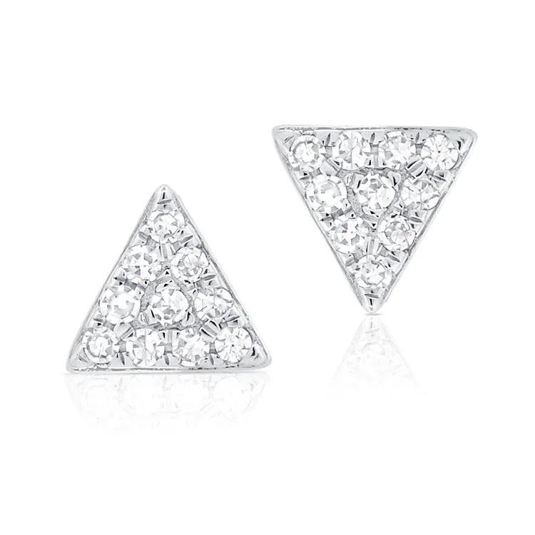 Simple Gold Earrings For Timeless Style-14K White Gold Diamond Mini Triangle Earrings