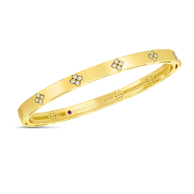 Bangles With Feather Details-18K Verona Narrow Width Bangle with Diamond Accent