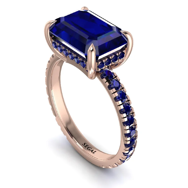 Designer Engagement Rings For Brides-Emerald-Cut Sapphire Pavé Engagement Ring - Daphne No. 74