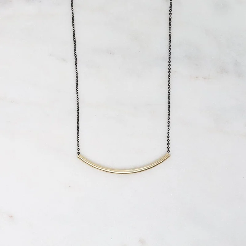 Classic Silver Bar Necklaces For Everyday Fashion-Oxidized Sterling Silver & Gold Filled Smooth as Silk Necklace