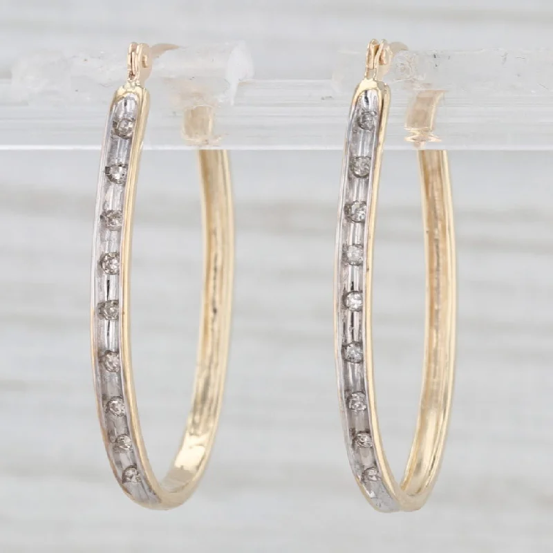 Elegant Silver Earrings For Special Occasions-Diamond Oval Hoop Earrings 10k Yellow Gold Snap Top Hoops