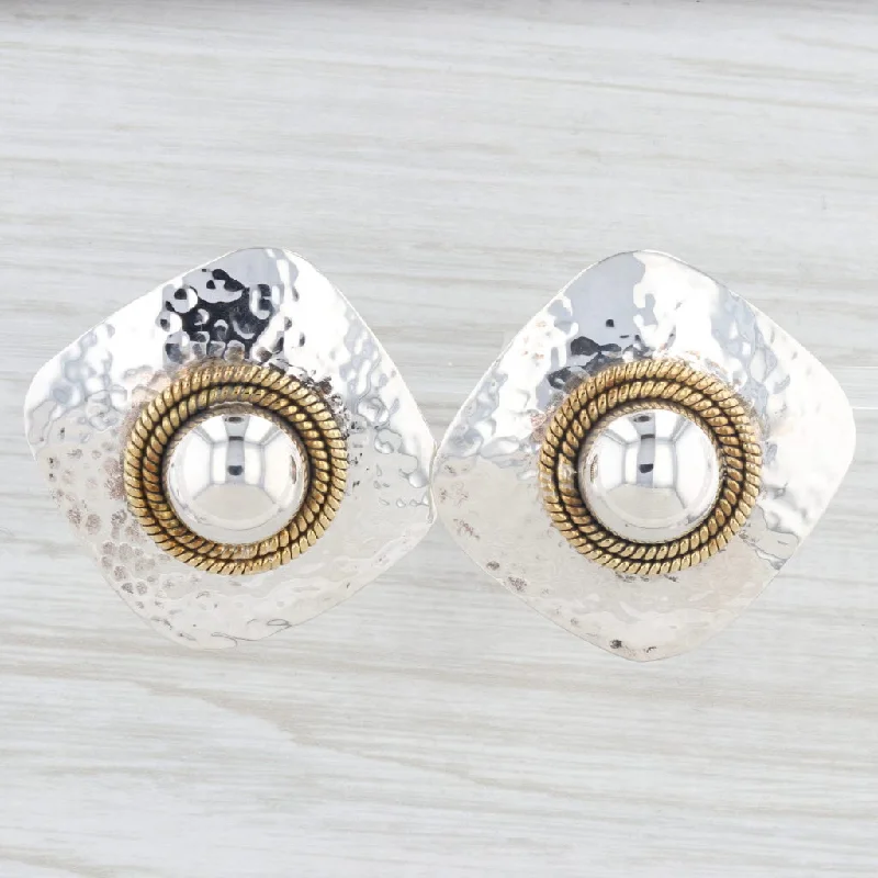 Classy Stud Earrings For Office Wear-Taxco Mexico Statement Earrings Hammered Sterling Silver Brass Large Studs