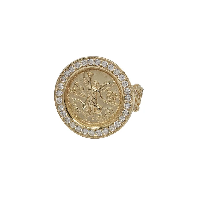 Engagement Rings For Women-"50 Pesos" Mexican Centenario Coin Cuban Ring (14K)