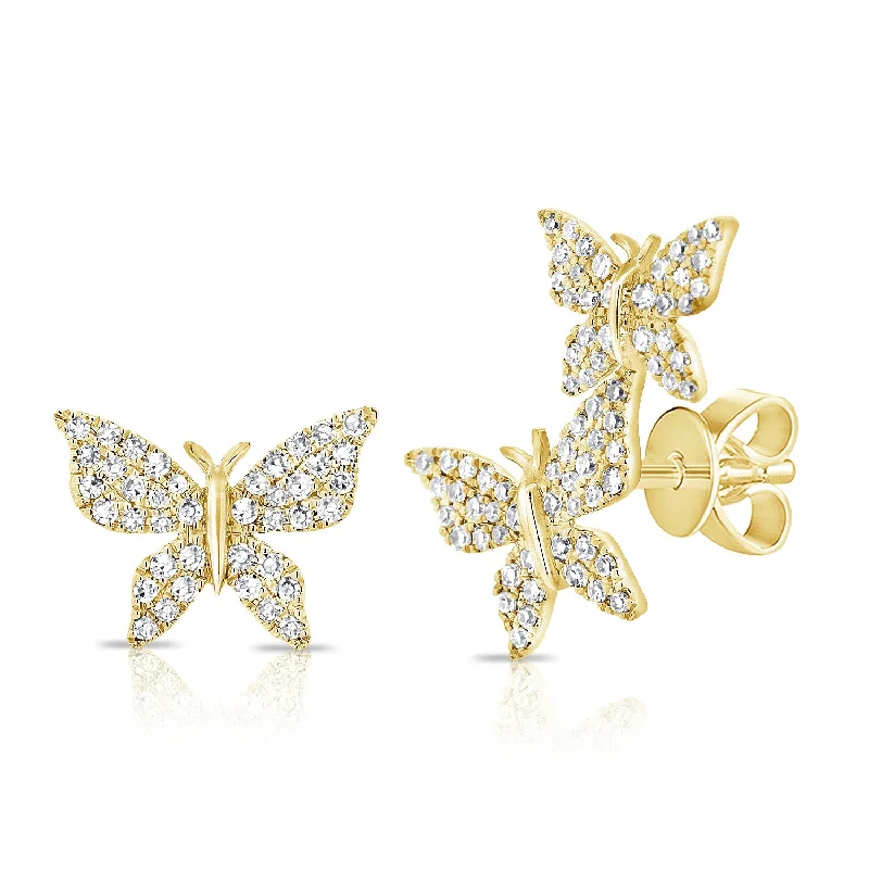 Simple Silver Stud Earrings For Casual Wear-14K Yellow Gold Diamond Butterfly Stud Earrings