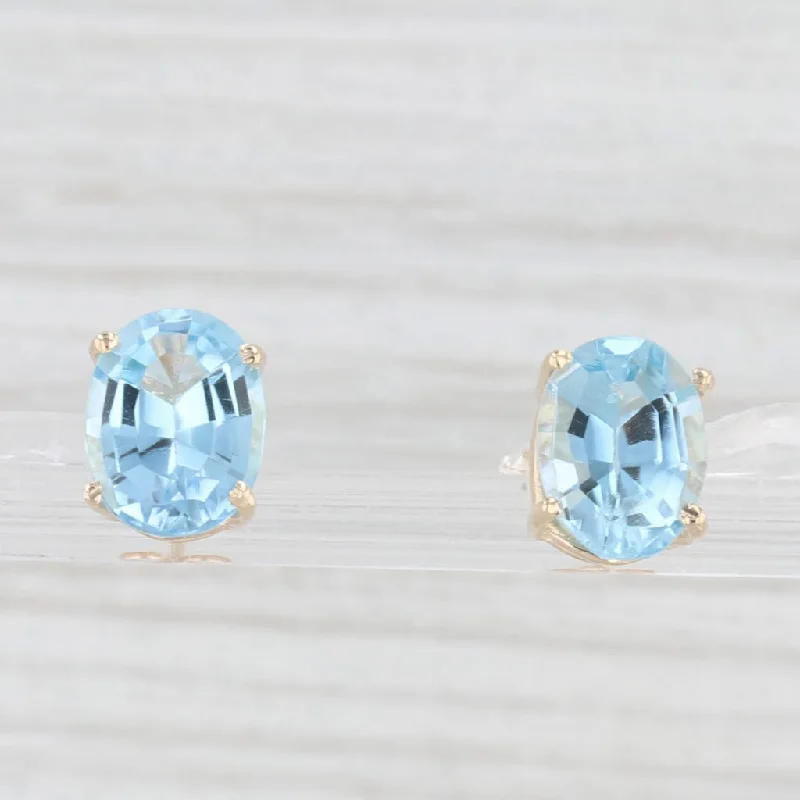 Sterling Silver Hoop Earrings-6.60ctw Oval Blue Topaz Solitaire Stud Earrings 14k Yellow Gold