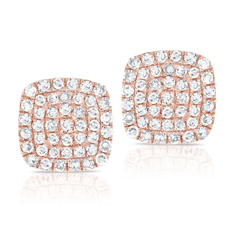 Elegant Gold Drop Earrings For Weddings-14K Rose Gold Diamond Cushion Stud Earrings