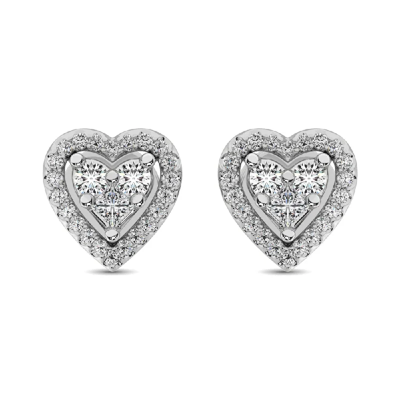 Silver Earrings With Turquoise Stones-10K White Gold 1/3 Ct.Tw. Diamond Heart Stud Earrings