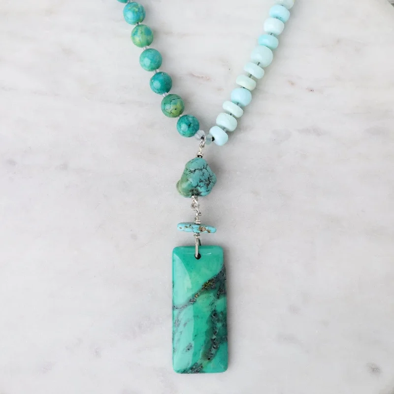 Stunning Resin Pendant Necklaces For Bold Look-Peruvian Opal and Turquoise with Chrysocolla Necklace