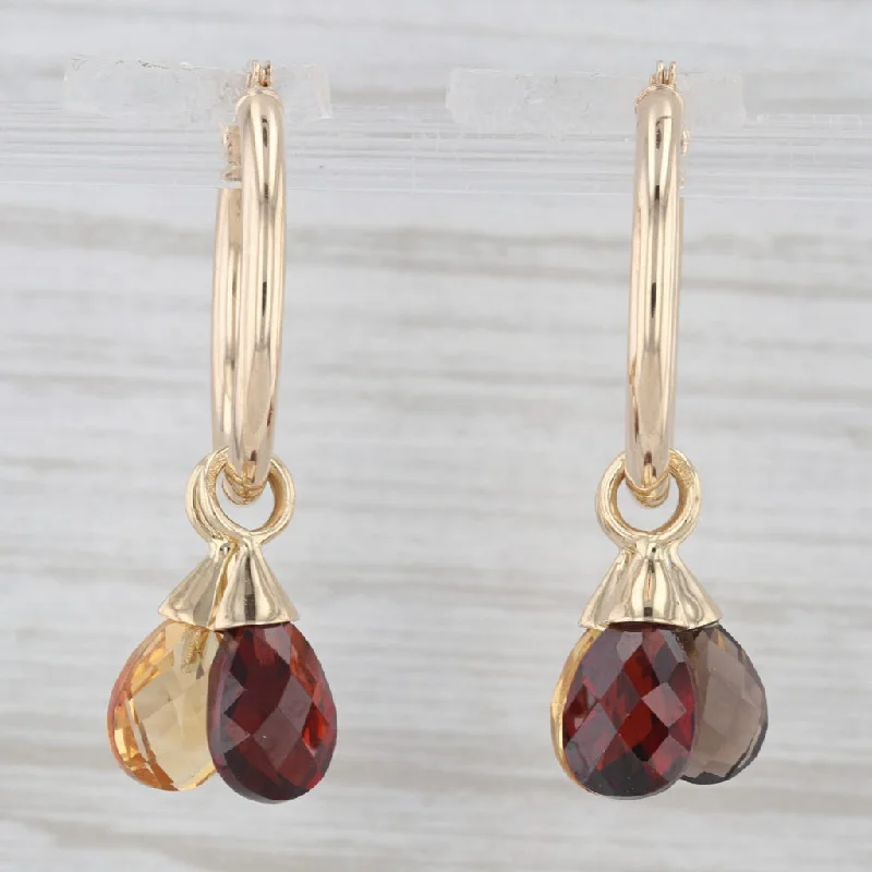 Pearl Drop Earrings For Weddings-7.70ctw Citrine Quartz Garnet Briolette Dangle Hoop Earrings 14k Yellow Gold