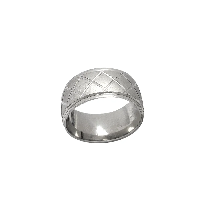 Bold Vintage Rings For Retro Lovers-Brushed Finish Criss-Cross Cuts Band Ring (Silver)