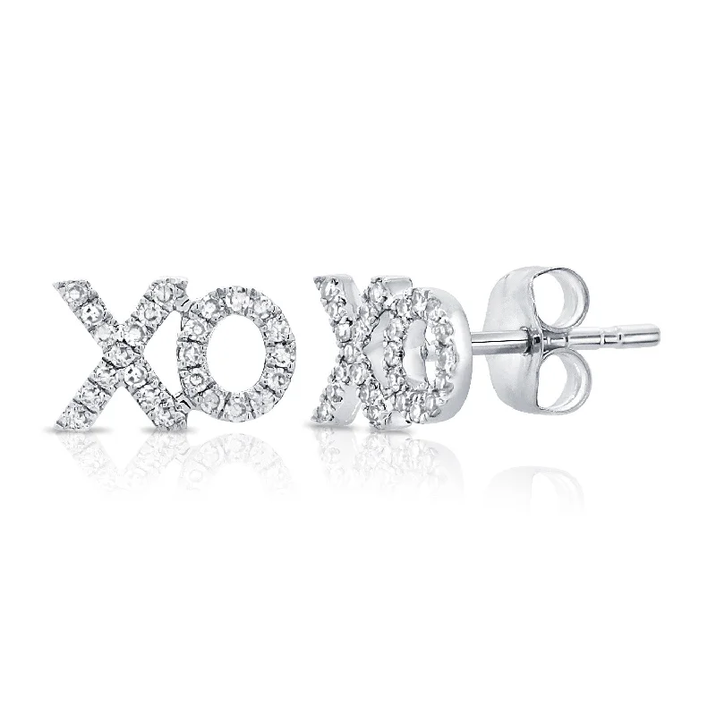 Luxury Diamond Earrings For Wedding Day-14K White Gold Diamond "XO" Stud Earrings