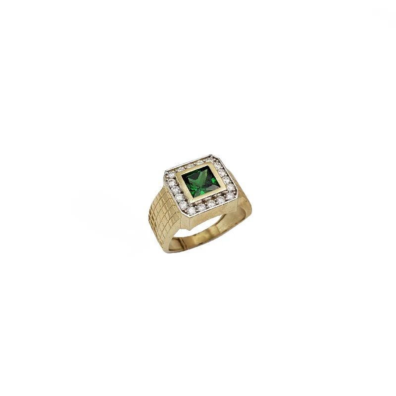 Gemstone Rings For Special Occasions-Square Green Gemstone Men Ring (10K)