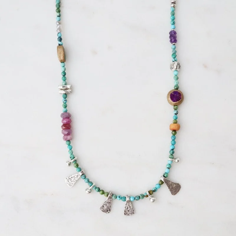 Stylish Nameplate Necklaces For Custom Gifts-Turquoise with Raindrops & Triangles Necklace