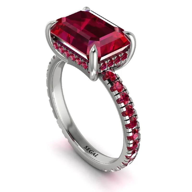 Unique Gemstone Wedding Rings For Brides-Emerald-Cut Ruby Pavé Engagement Ring - Daphne No. 57