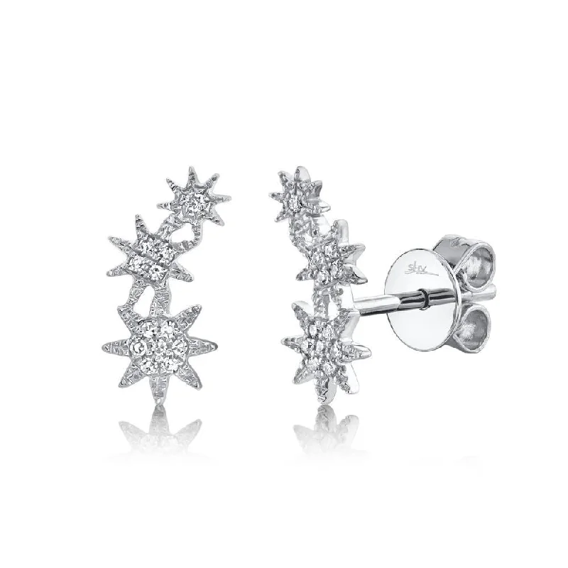 Bold Acrylic Earrings For Statement Style-14K White Gold Diamond Stars Stud Earrings