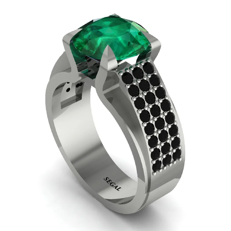 Unique Engagement Rings For Alternative Brides-Round Cut Emerald 14K Gold Pave Engagement Ring - Saylor No. 36