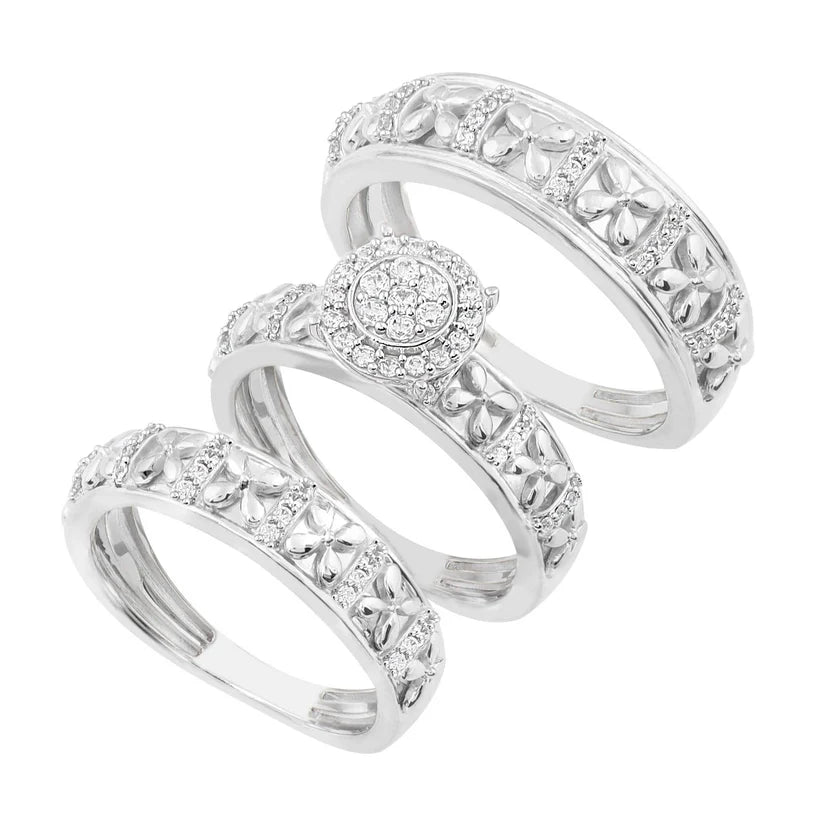 Beautiful Solitaire Rings For Engagement-Diamond Trio Wedding Set （14K）