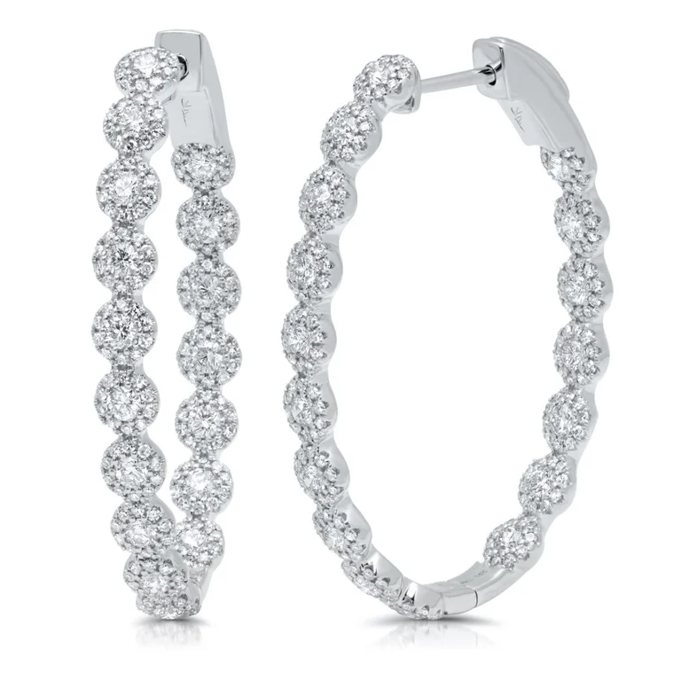 Trendy Chain Drop Earrings For Unique Style-14K White Gold Diamond Oval Large Hoop Earrings