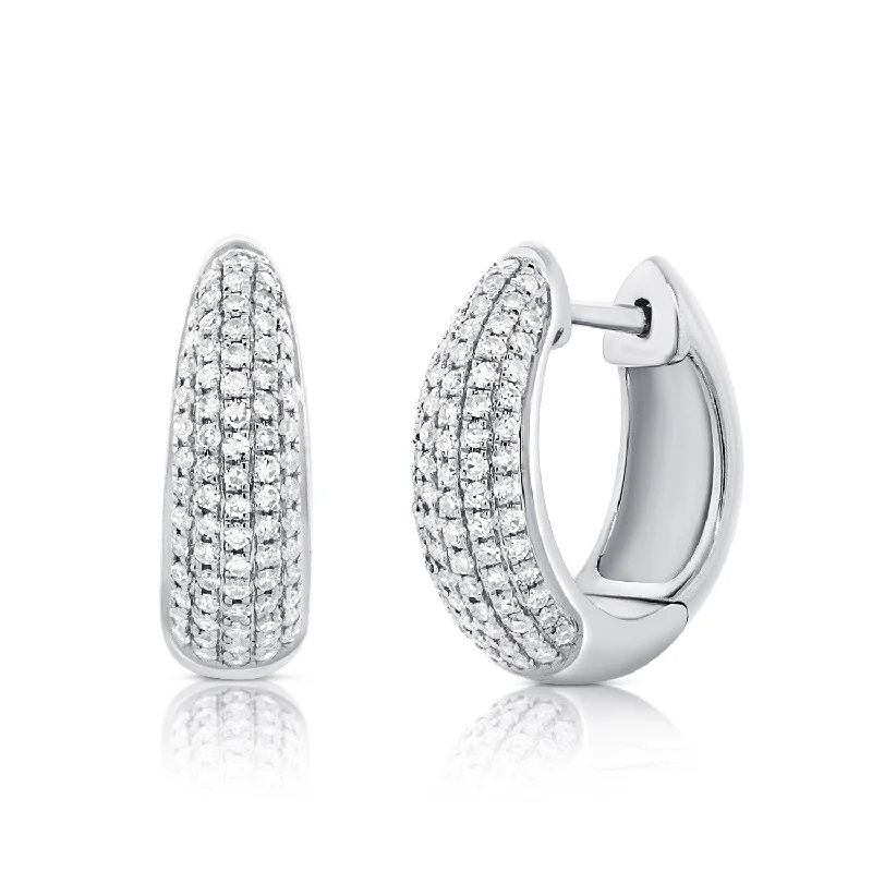 Chic Gold Earrings For Classy Looks-14K White Gold Diamond Pave Huggie Earrings