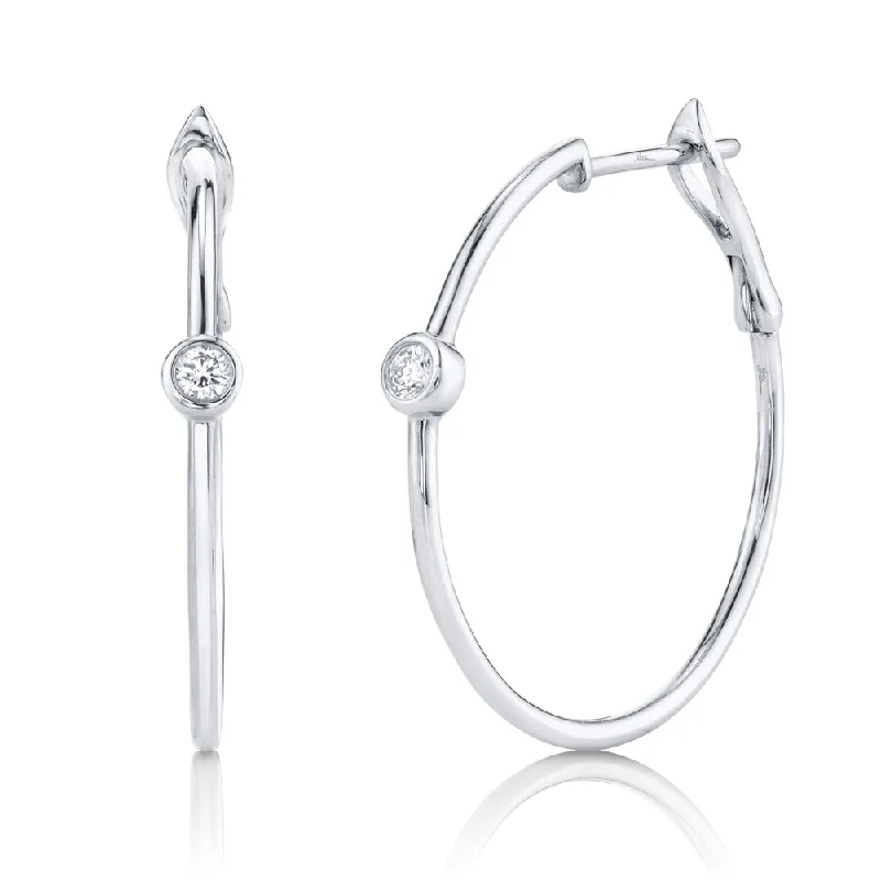 Gold Dangle Earrings For Party Wear-14K White Gold Diamond Bezel Hoop Earring