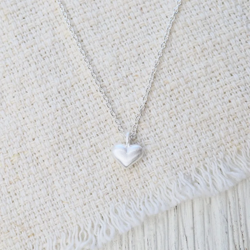 Modern Long Necklaces For Casual Style-Puffy Heart Necklace - Brushed Sterling Silver