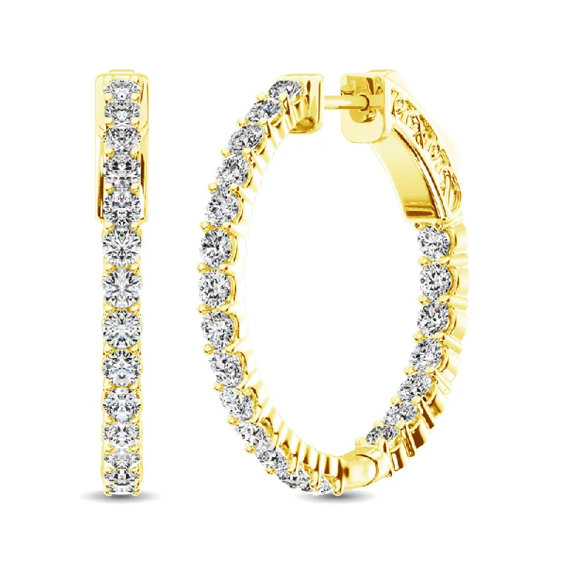 Elegant Gold Earrings For Classic Look-10K Yellow Gold Diamond 2 Ct.Tw. In and Out Hoop Earrings