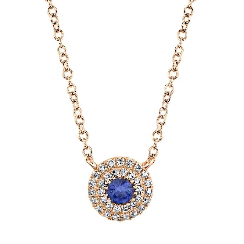 Beautiful Handmade Earrings For Gifts-14K Rose Gold Diamond + Blue Sapphire Necklace