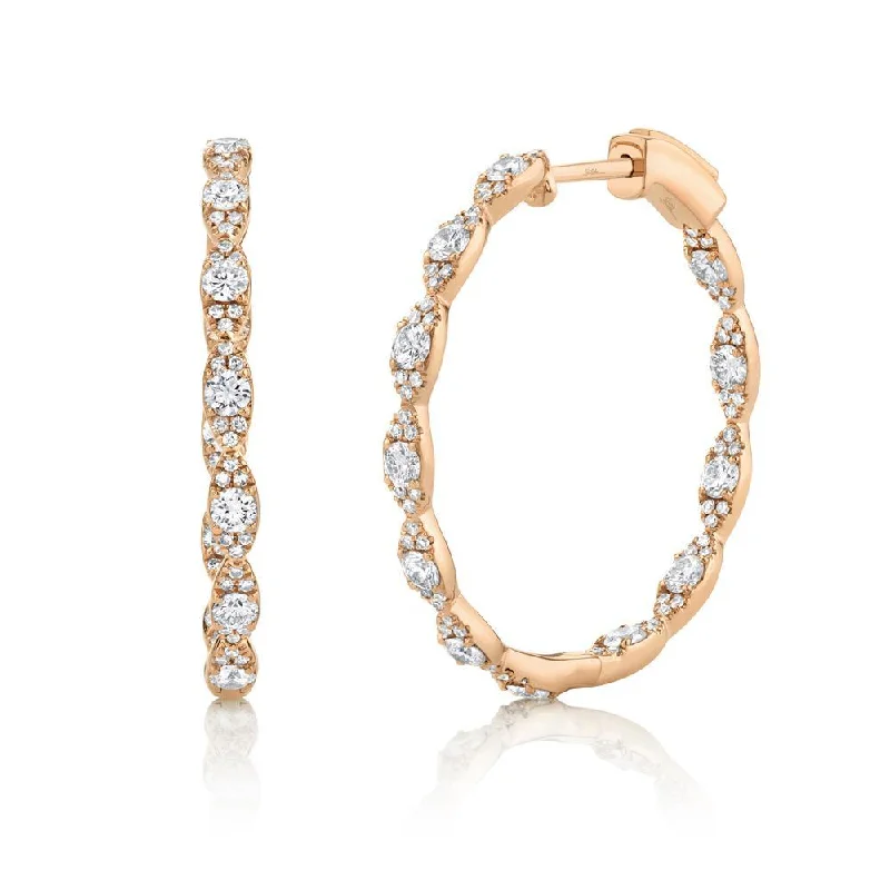 Unique Pearl Earrings For Timeless Elegance-14K Rose Gold Diamond Hoop Earrings