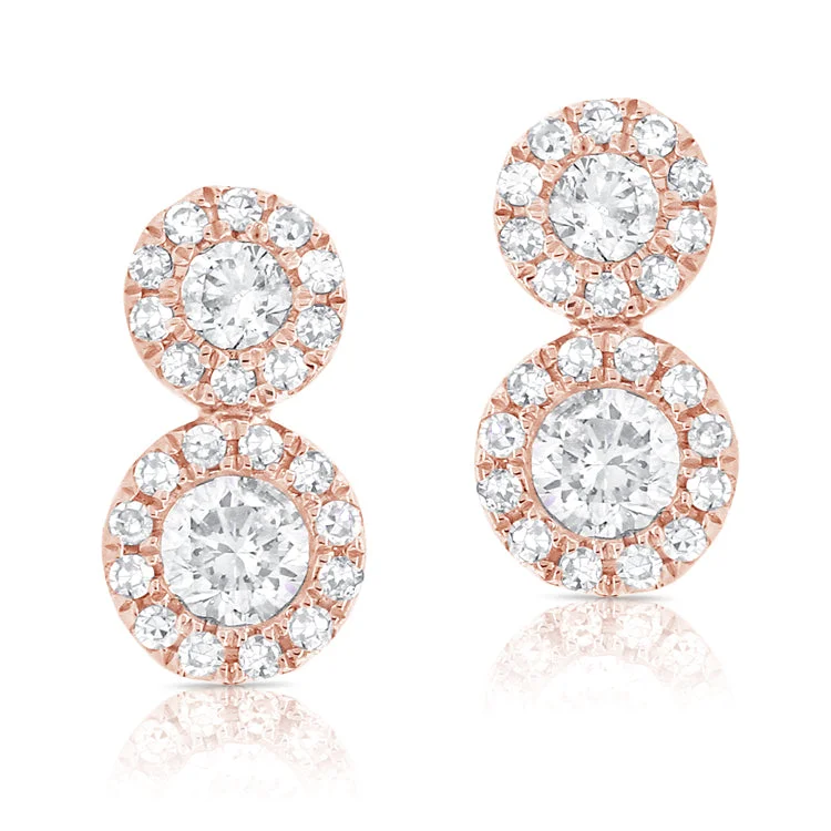 Stylish Resin Earrings For Bright Fashion-14K Rose Diamond Double Halo Earrings