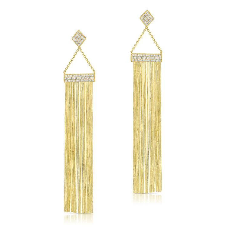 Simple Everyday Earrings For Casual Looks-14K Yellow Gold Pave Diamond Tassel Earrings